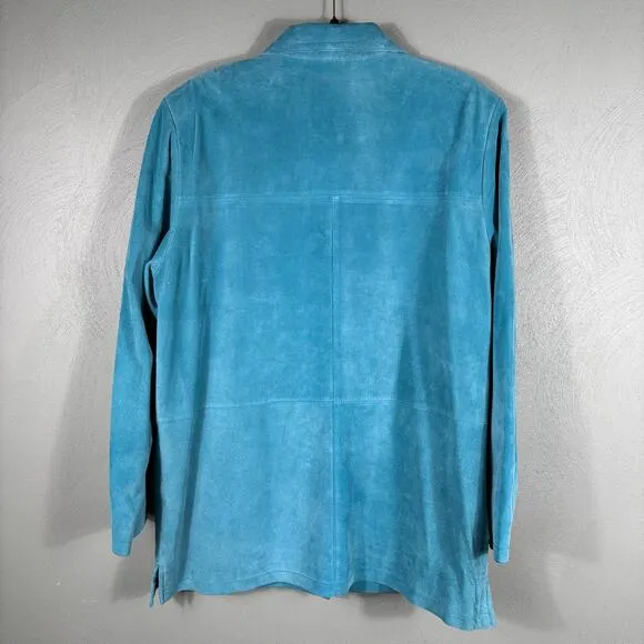Jessica Holbrook Womens Size Large Blue Leather Suede Lined Career Blazer Jacket