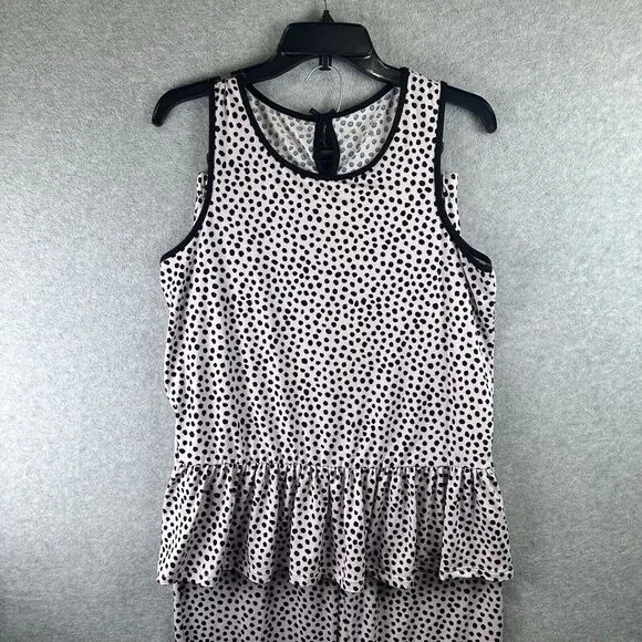 Kate Spade Blush Pink Black Polka Dot Soft Knit Pajama Lounge‎ Set Size Small