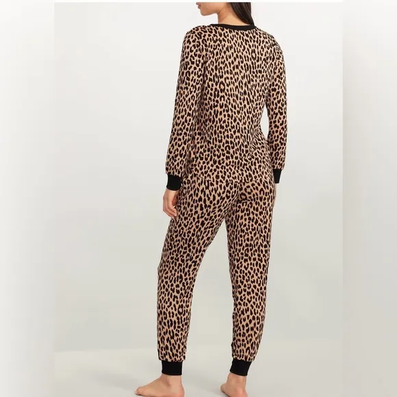 Kate Spade New York Leopard Cozy Jersey Knit Henley Pajama Set