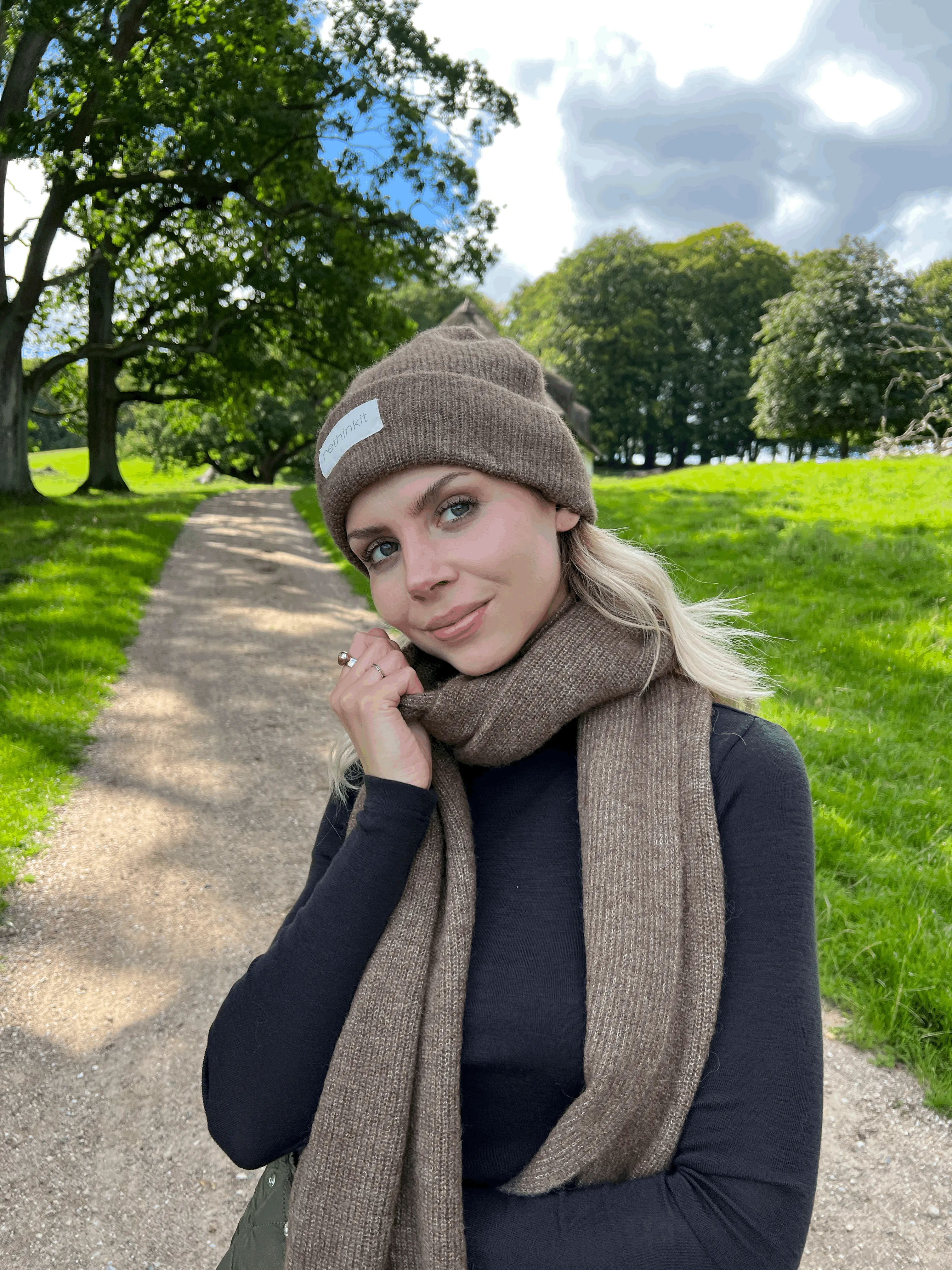 Knitted Wool Beanie SNUG - warm melange brown