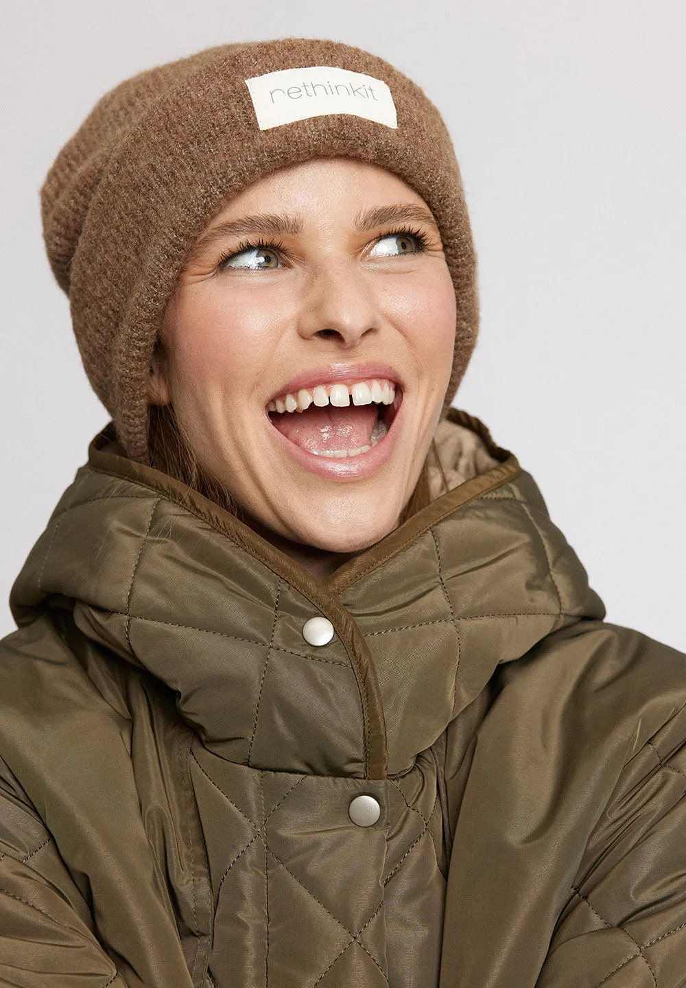 Knitted Wool Beanie SNUG - warm melange brown