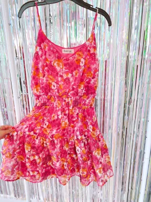 Krystal Chiffon Tiered Floral Dress - Pink