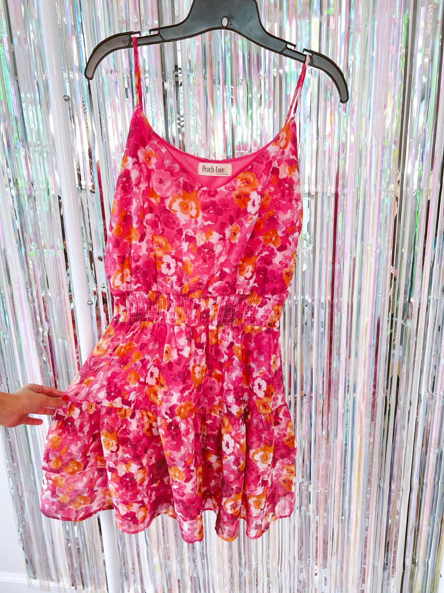 Krystal Chiffon Tiered Floral Dress - Pink