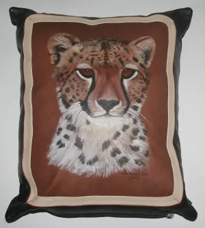 Leopard Original Art Leather & Suede Pillow Cover Original Painting on Leather