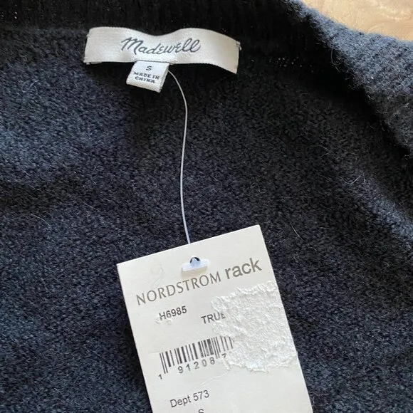 Madewell BNWT faux wrap front black cozy sweater