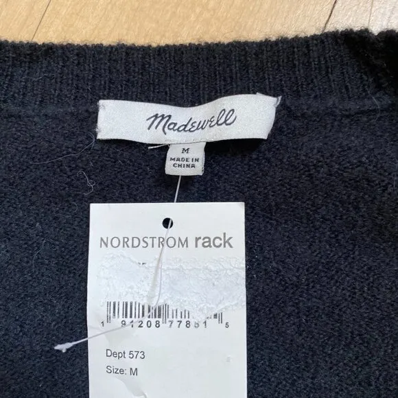 Madewell BNWT faux wrap front black cozy sweater