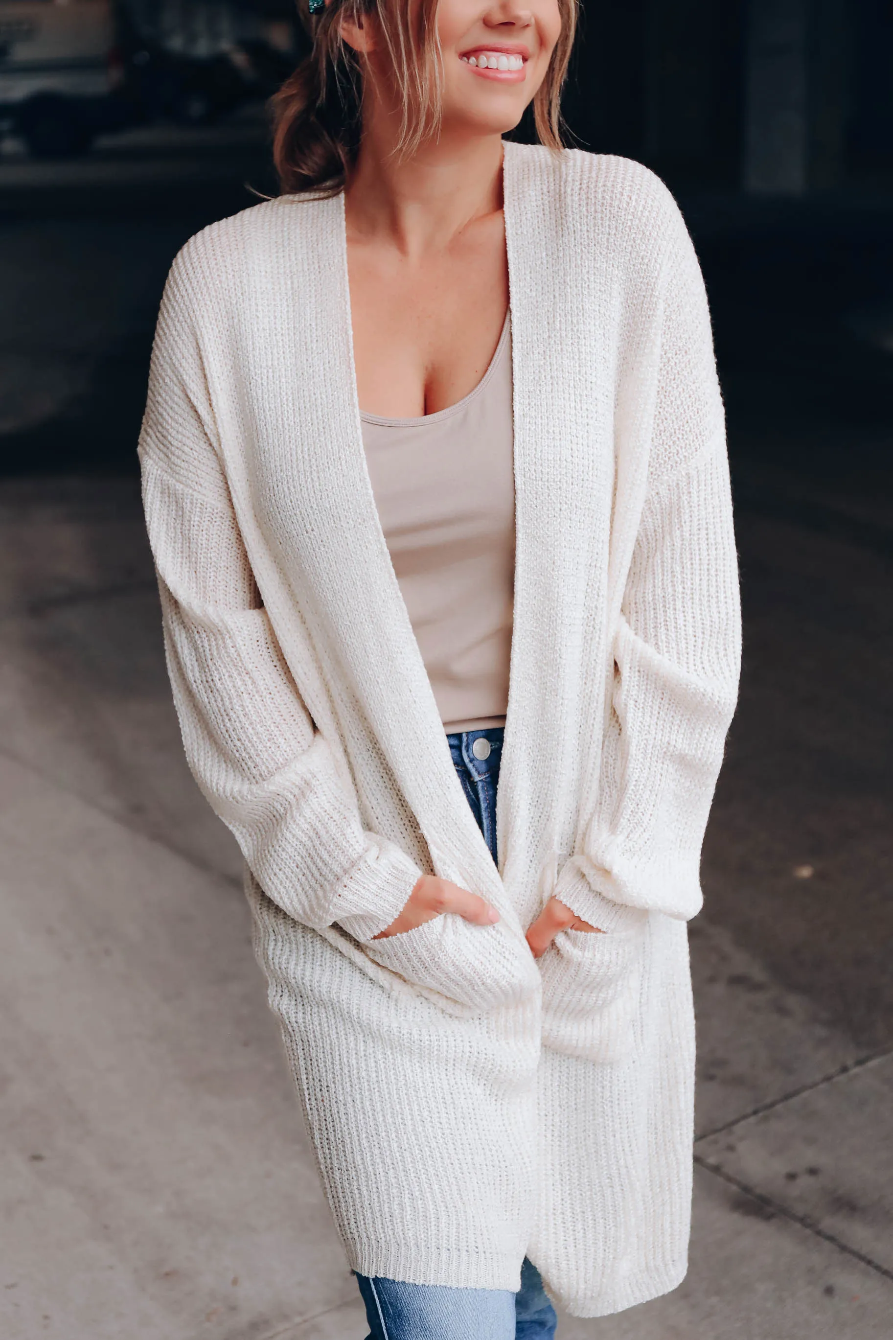Maria Knit Open Front Cardigan - Ivory
