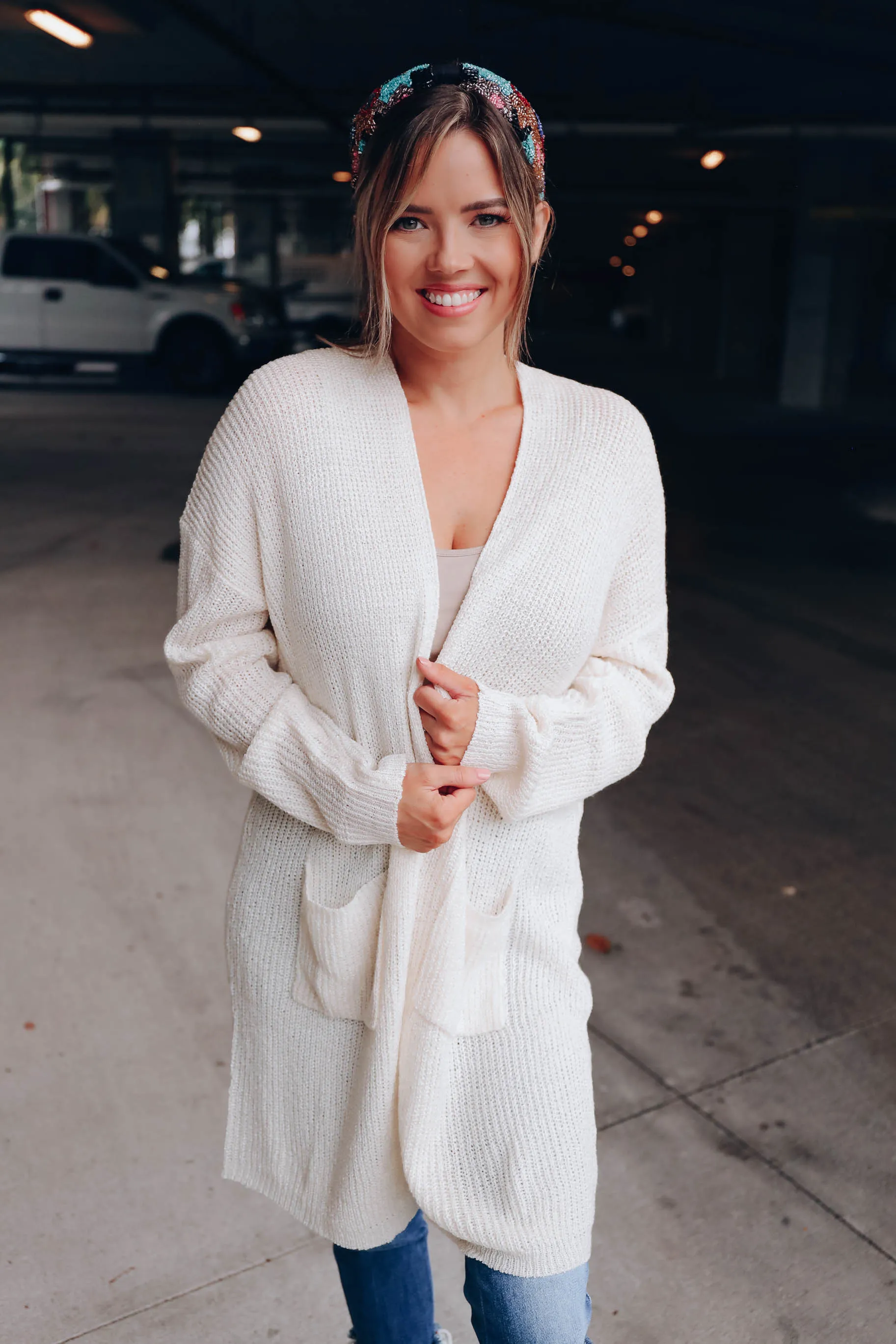 Maria Knit Open Front Cardigan - Ivory