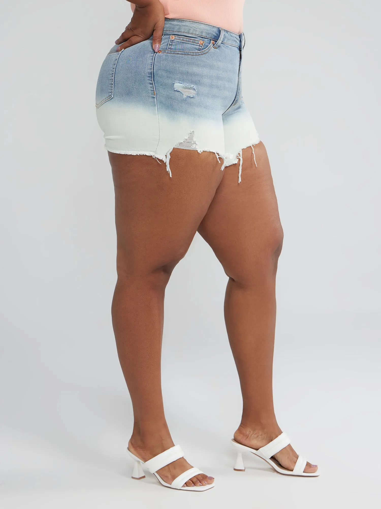 Mid Rise Dip Dye Cutoff Shorts