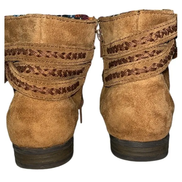 Minnetonka Women's 563 Dixon boot suede leather Arizona pattern trim Sz 7.5 Brwn