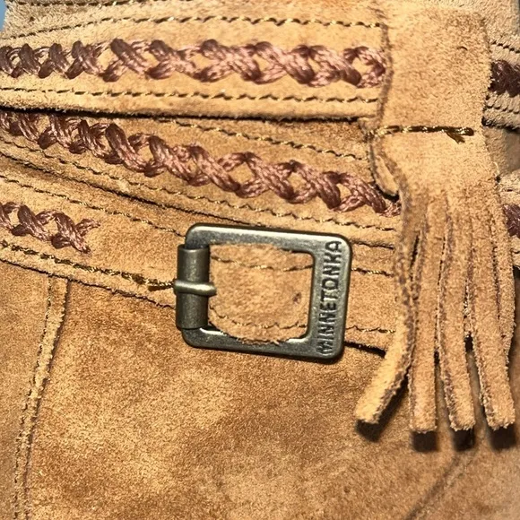 Minnetonka Women's 563 Dixon boot suede leather Arizona pattern trim Sz 7.5 Brwn