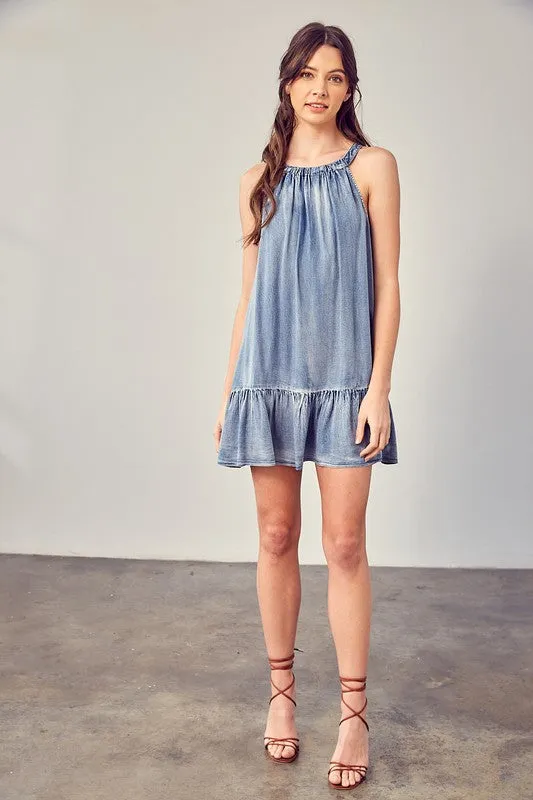 Mustard Seed Junior Shirred Halter Neck Dress