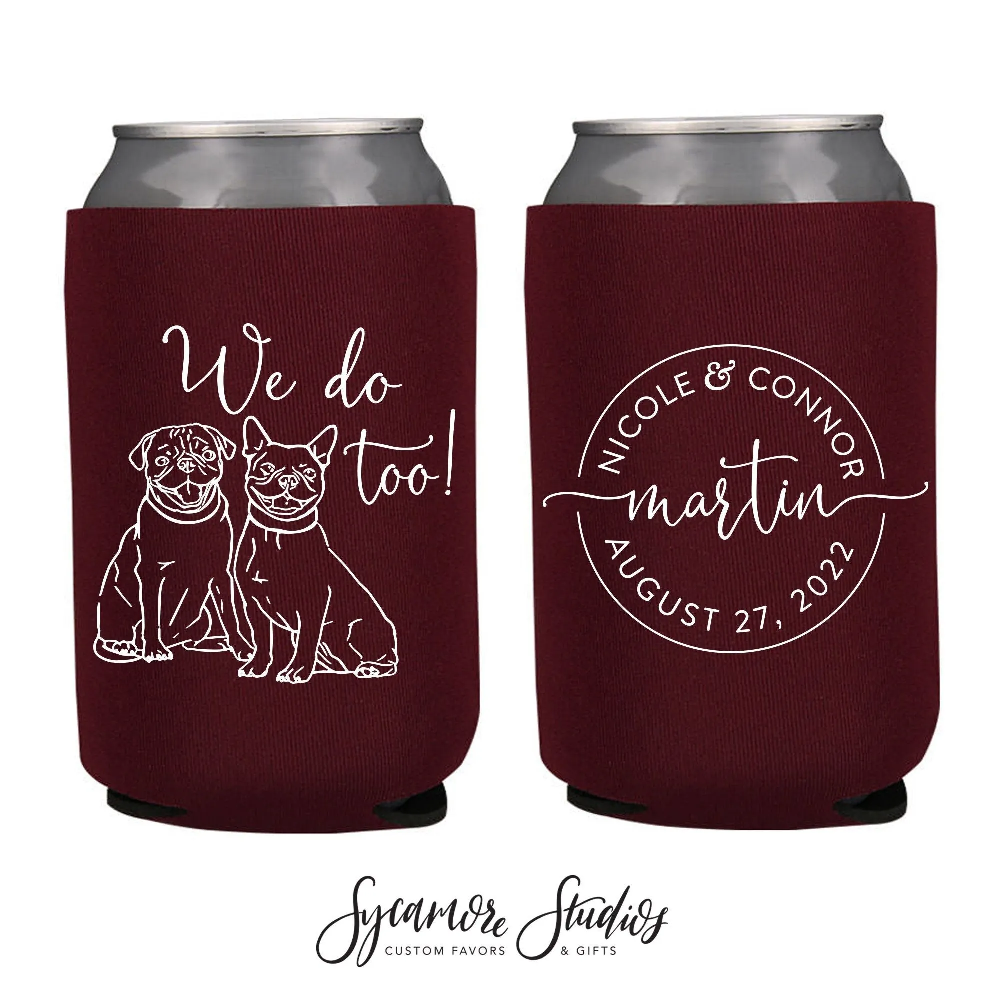 Neoprene Wedding Can Cooler #190N - Custom Pet Illustration