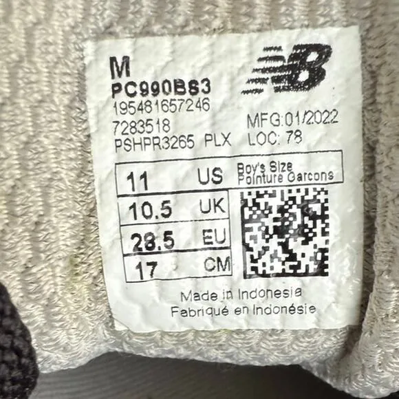 New Balance 990 Black /White Toddler Sneakers - SZ 11 C