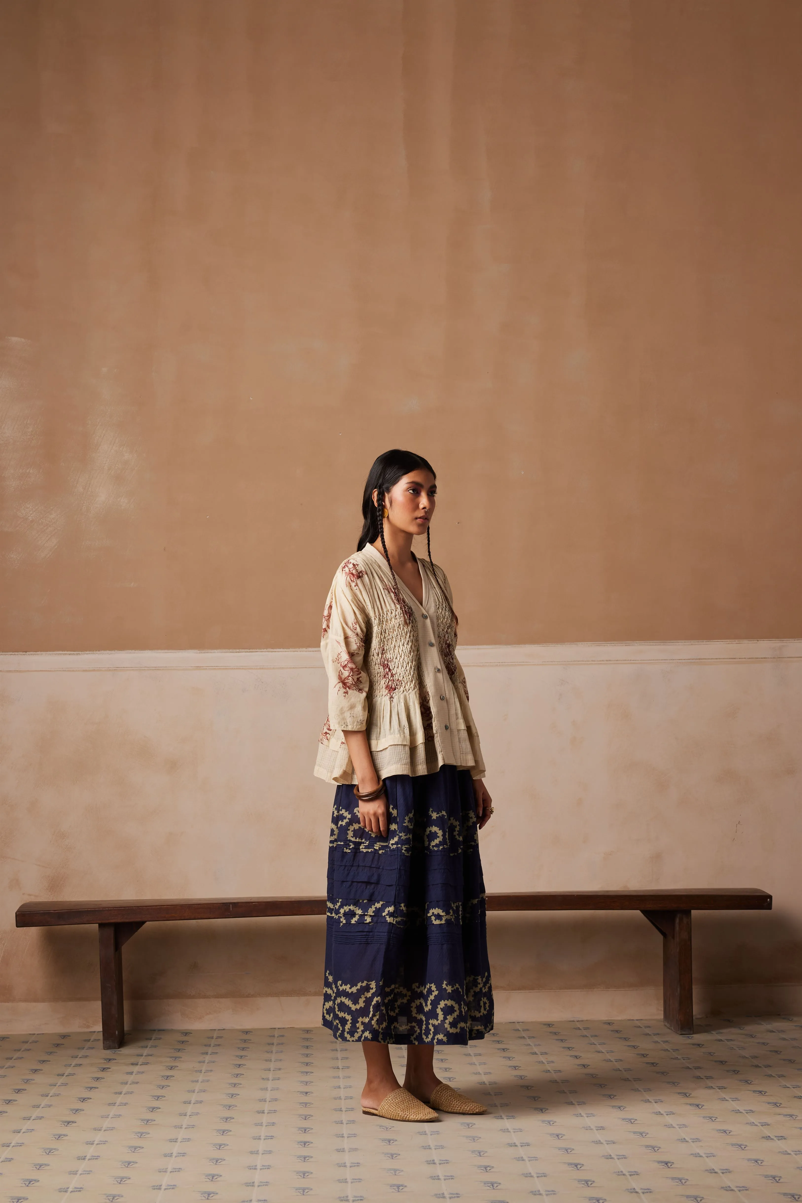 New Season Summer Fall 24-Skirt Pintuck Cotton Indigo Spiral-SS24-PINSK-INDS-Fashion Edit Cord Studio