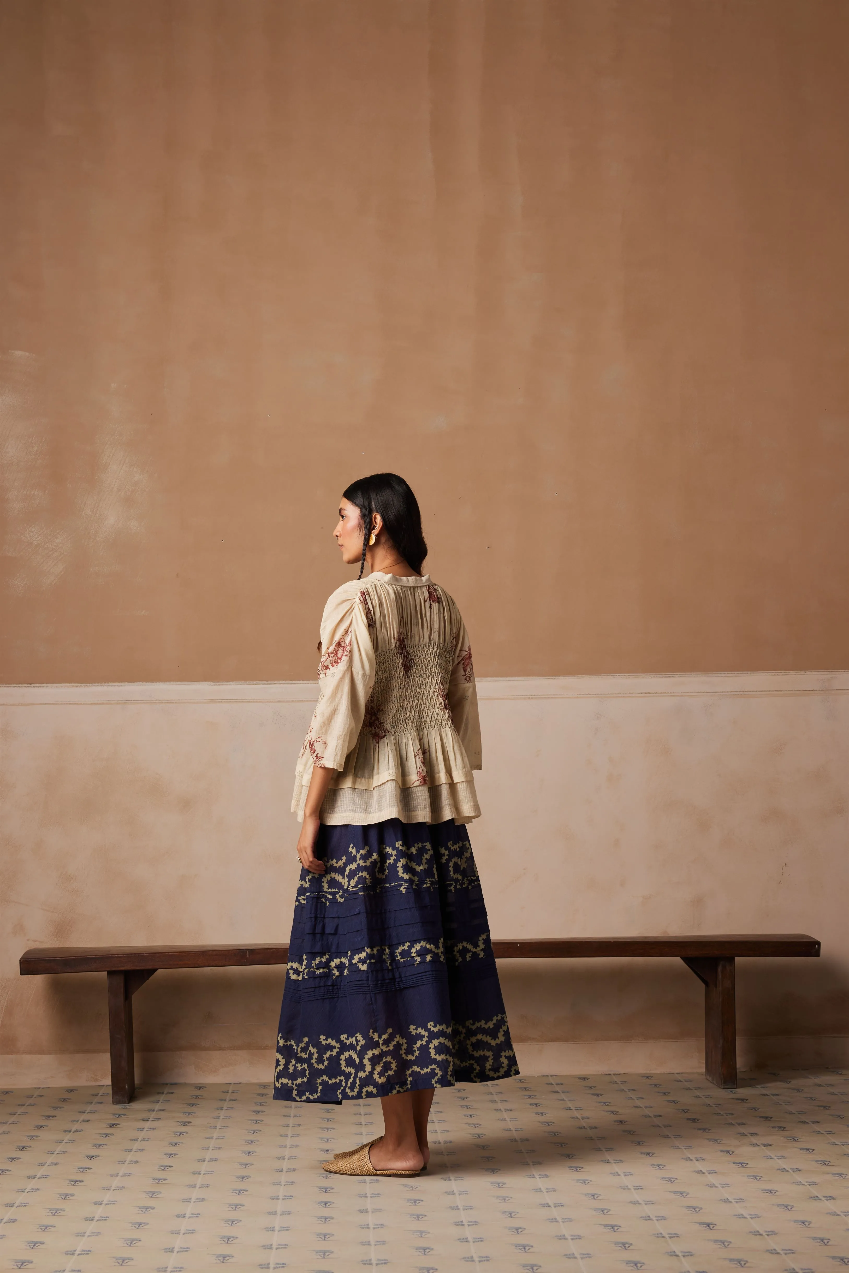 New Season Summer Fall 24-Skirt Pintuck Cotton Indigo Spiral-SS24-PINSK-INDS-Fashion Edit Cord Studio