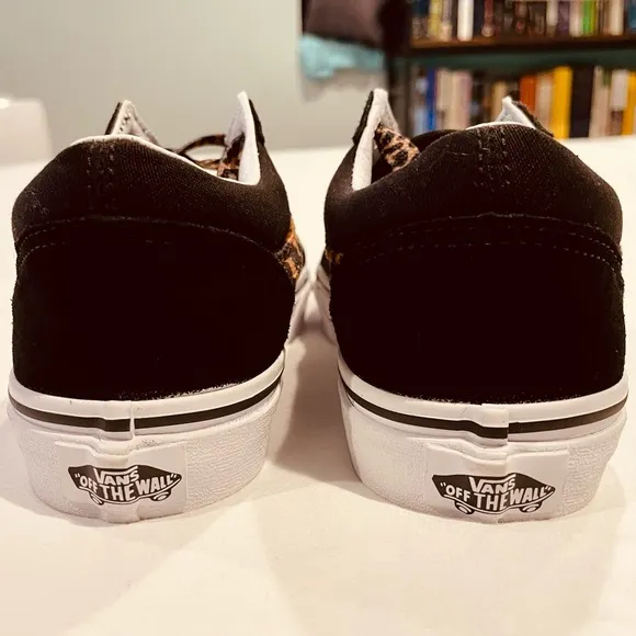 New Vans Leopard Fur Sneakers Girls 3 Old Skool Shoes Black Brown Suede Canvas