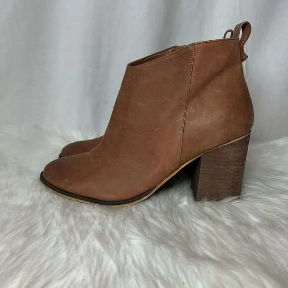 Nordstrom BP Lance Lea Cognac Leather Block Heel Booties Sz 10