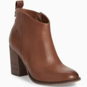 Nordstrom BP Lance Lea Cognac Leather Block Heel Booties Sz 10
