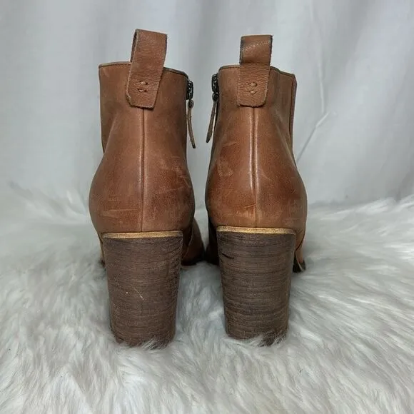 Nordstrom BP Lance Lea Cognac Leather Block Heel Booties Sz 10