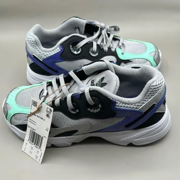 NWT! Adidas Astir Sneakers Girls 3 Purple, Silver, Aqua, Black