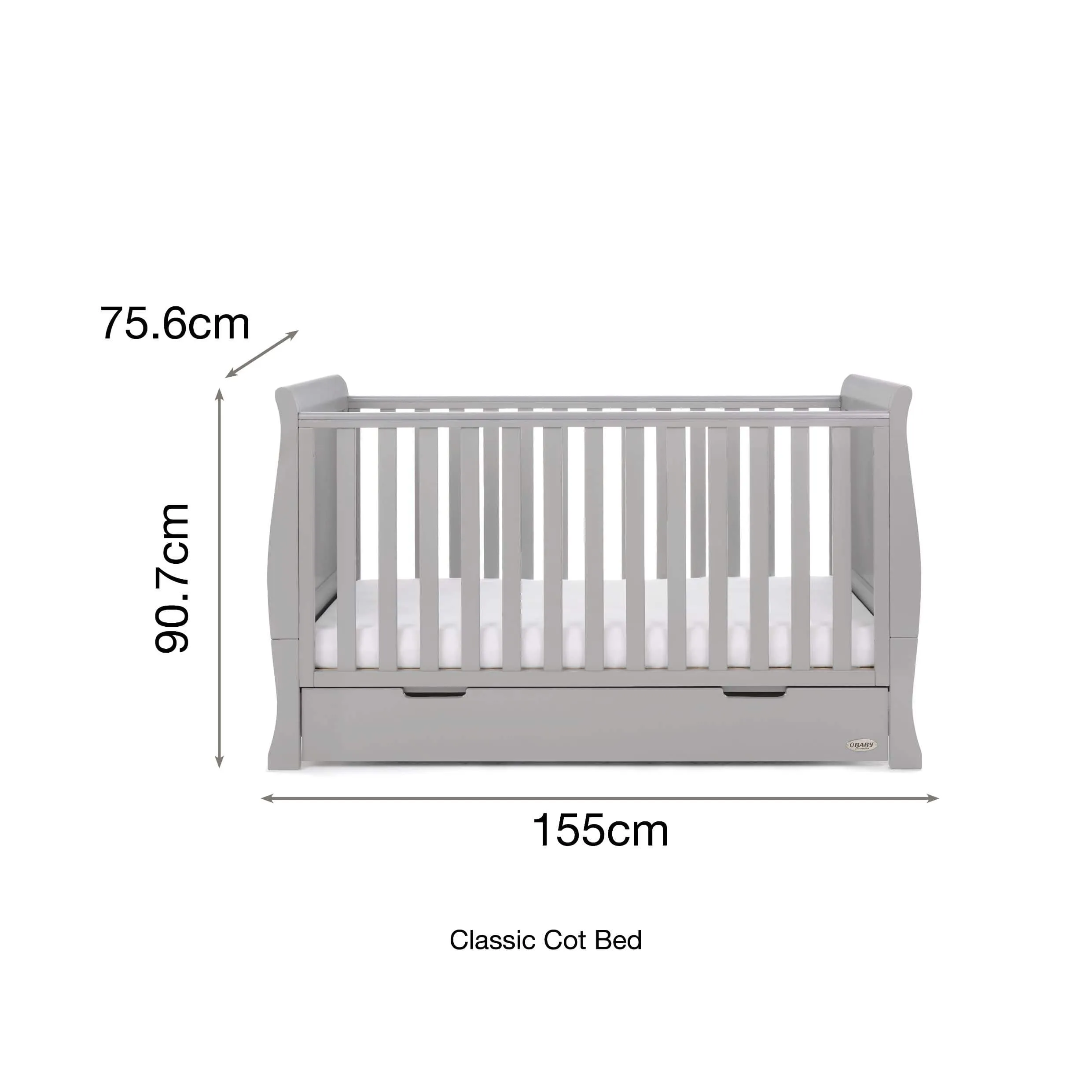 Obaby Stamford Classic Cot Bed - Warm Grey