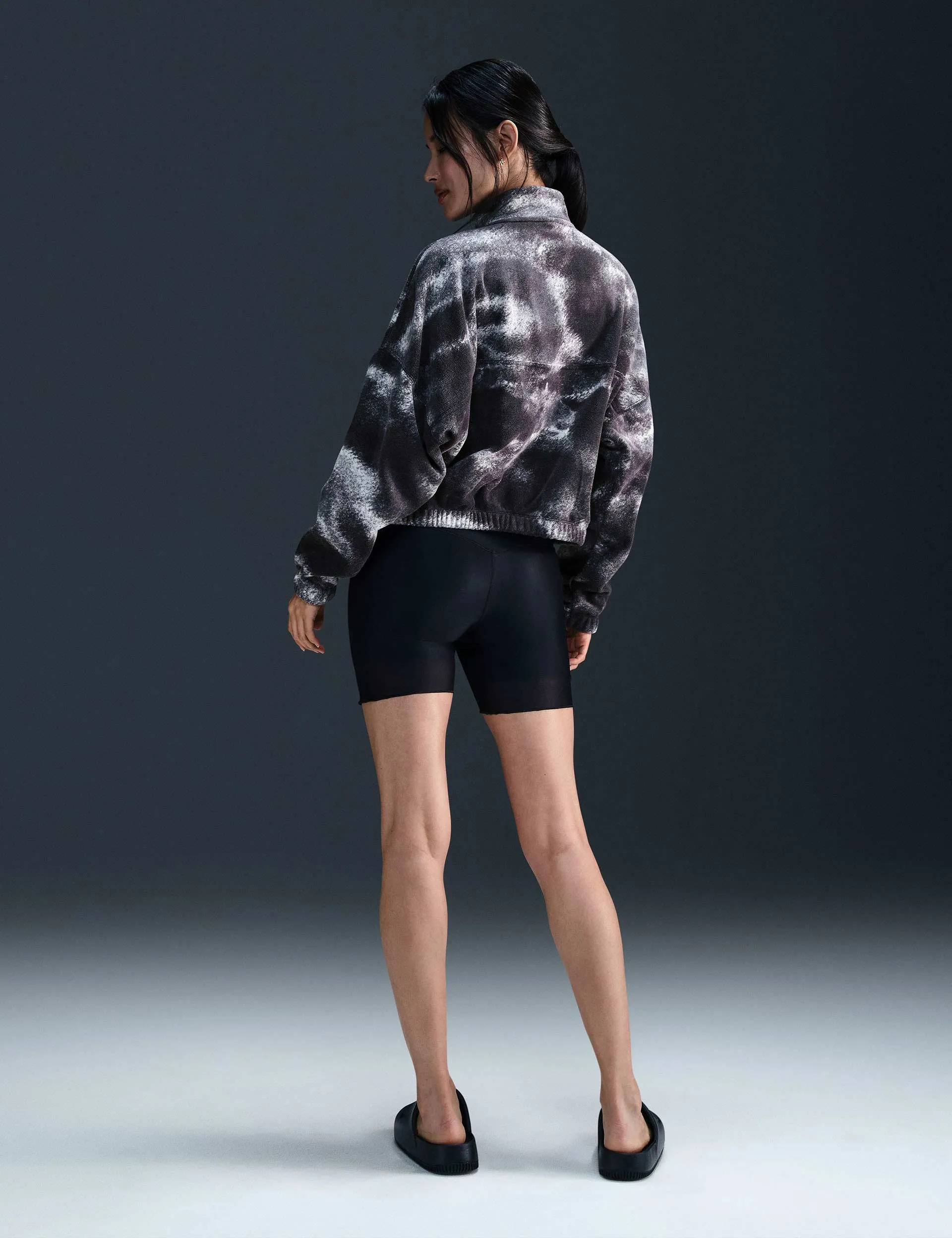 One Oversized 1/2-Zip Fleece Printed Top - Black
