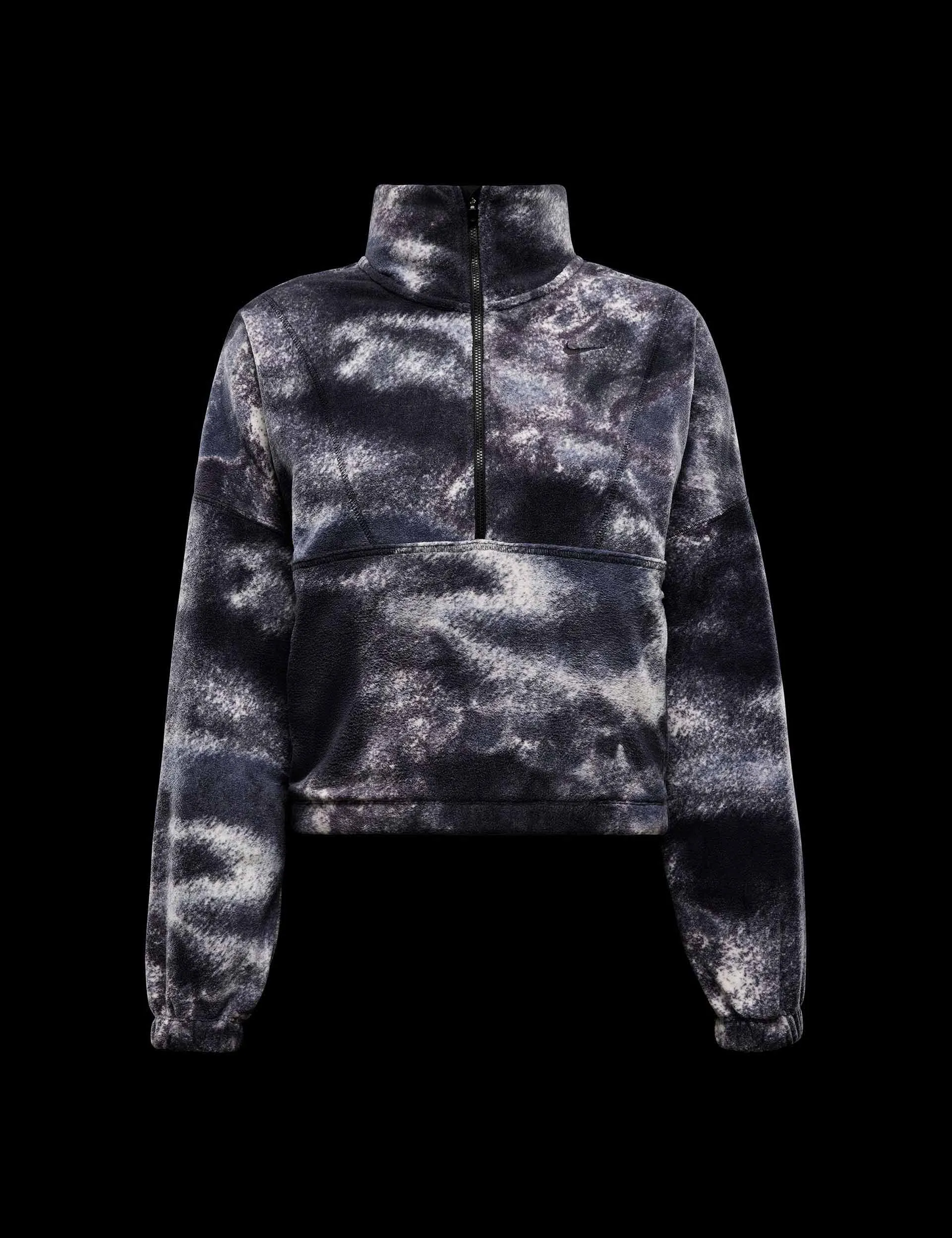 One Oversized 1/2-Zip Fleece Printed Top - Black