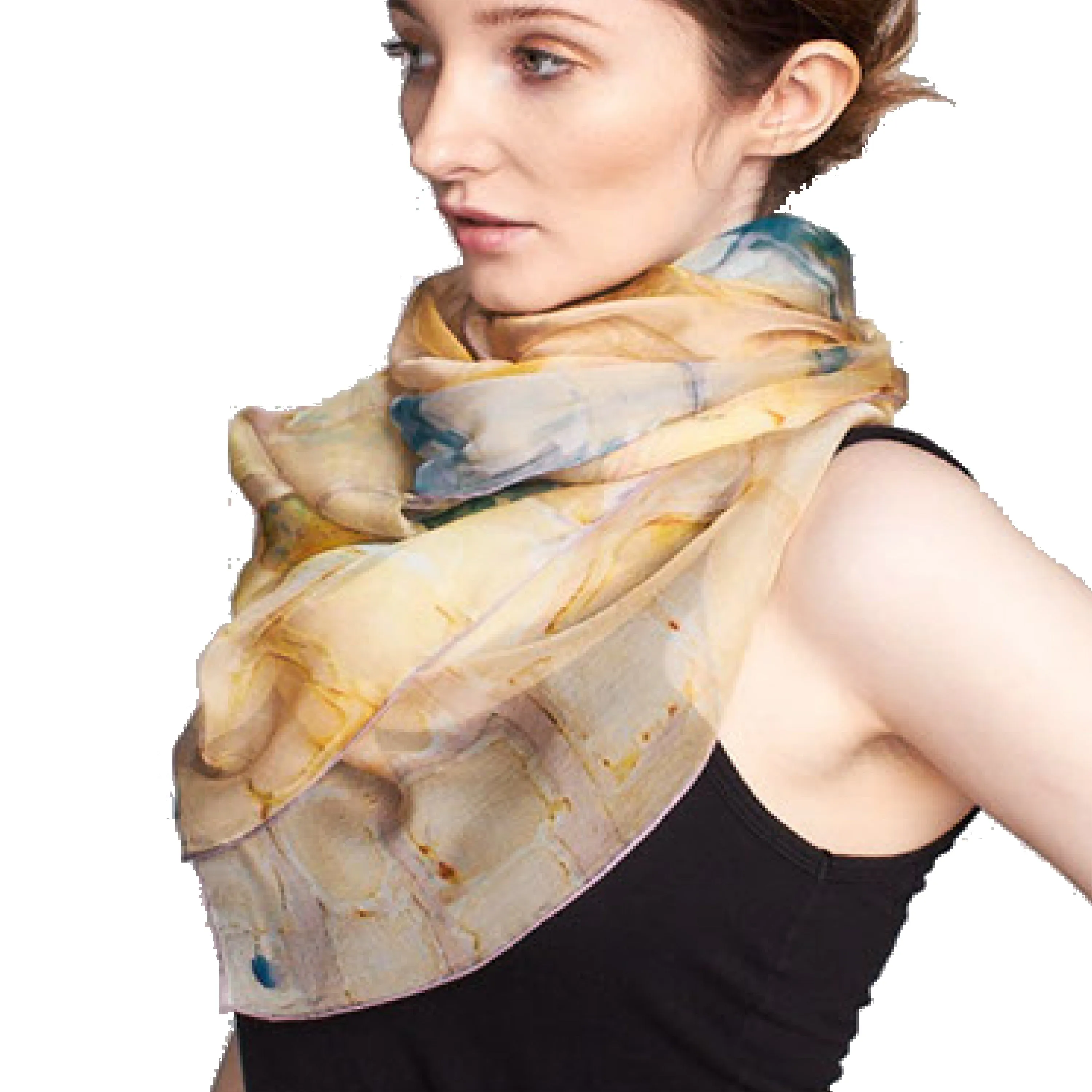 Oversized Calm Camomile Silk Chiffon Scarf - 100% Silk, 53x53"