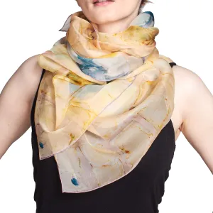 Oversized Calm Camomile Silk Chiffon Scarf - 100% Silk, 53x53"