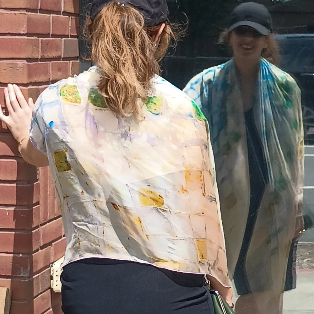 Oversized Calm Camomile Silk Chiffon Scarf - 100% Silk, 53x53"