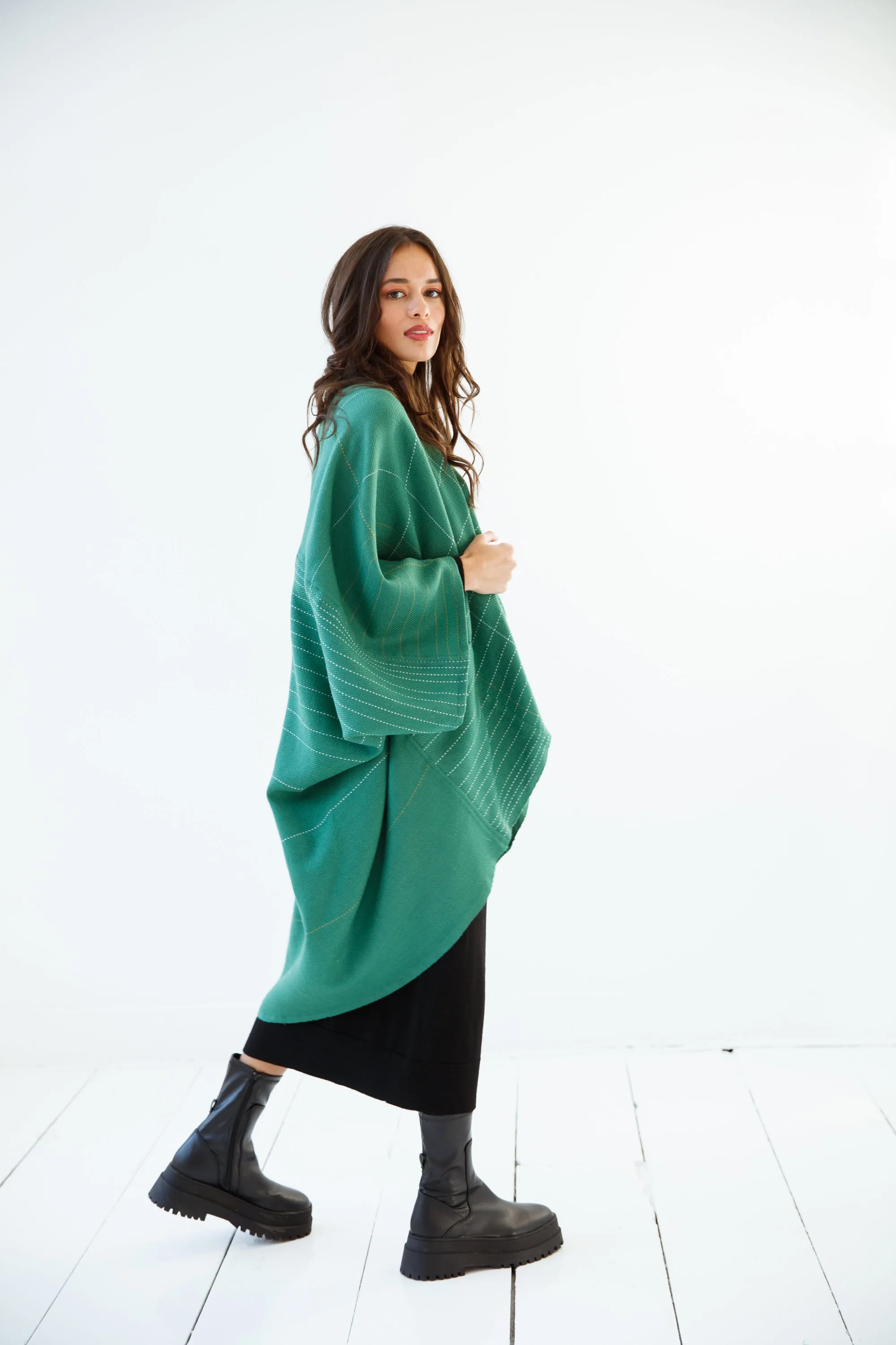 PETITE Wool Kimono Warm Jade