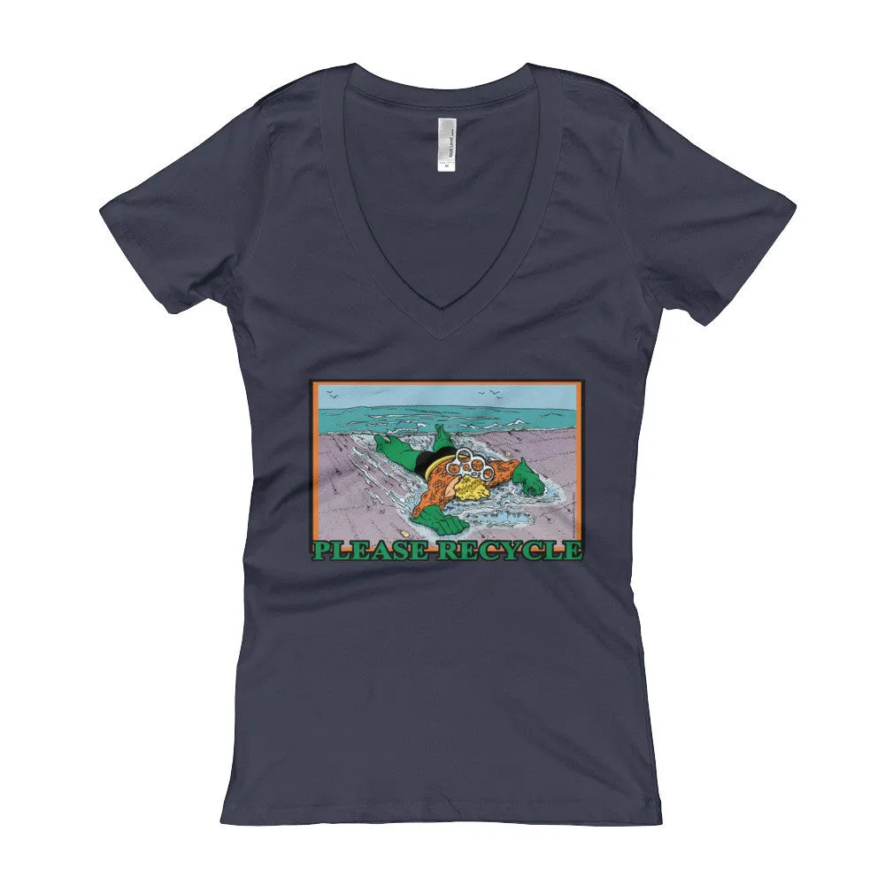 Please Recycle Fitted V-Neck T-Shirt