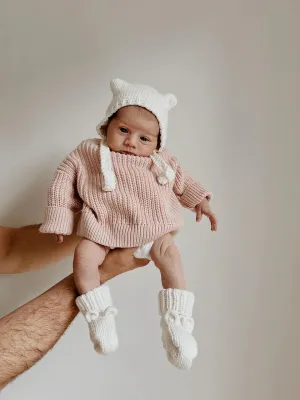 Pop Ya Tot Beary Knit Bonnet - Ivory