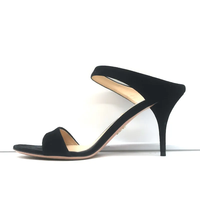 Prada Double Band Sandals Black Suede Size 39 Open Toe Heels