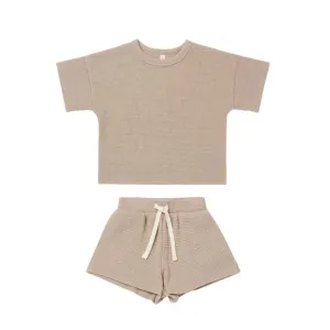 Quincy Mae - Waffle Tee   Short Set - Warm Grey
