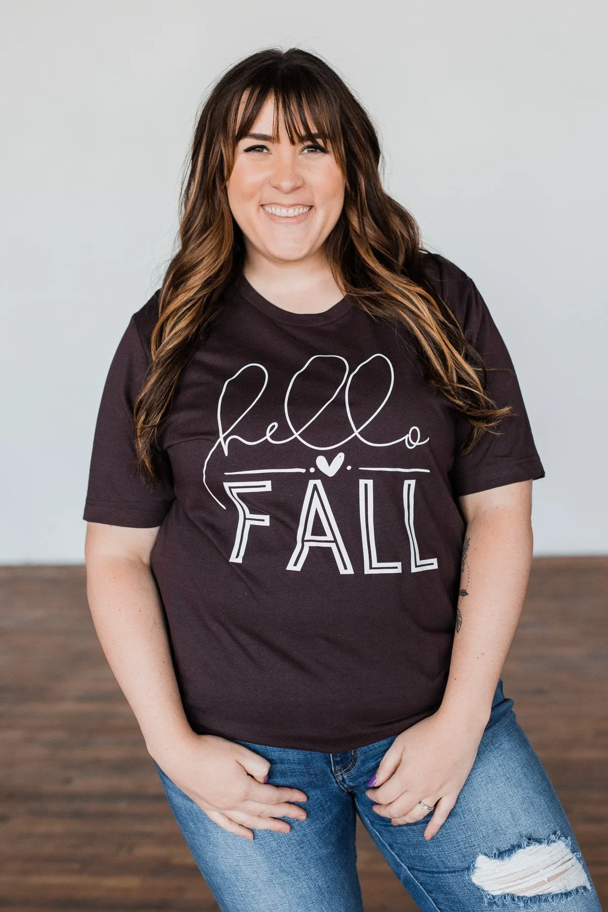 "Hello Fall" Graphic Tee- Dark Brown