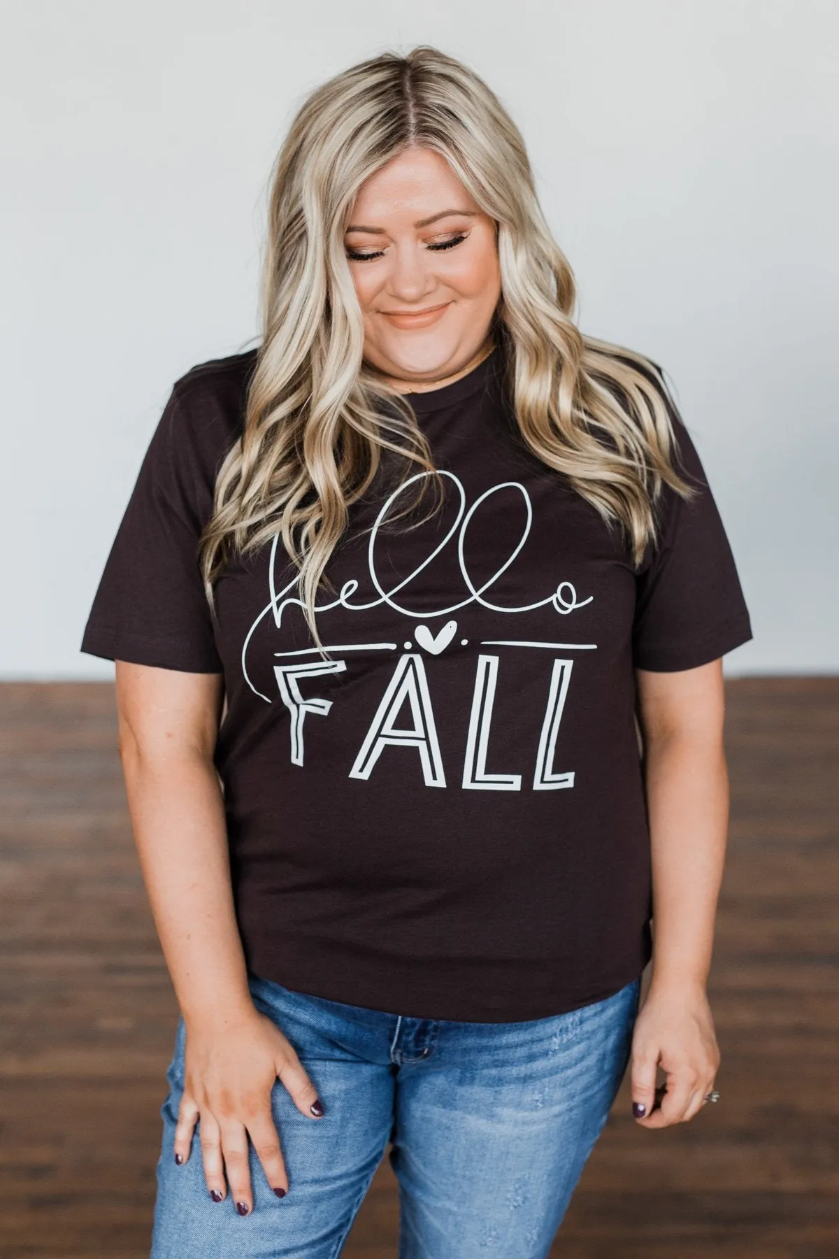 "Hello Fall" Graphic Tee- Dark Brown