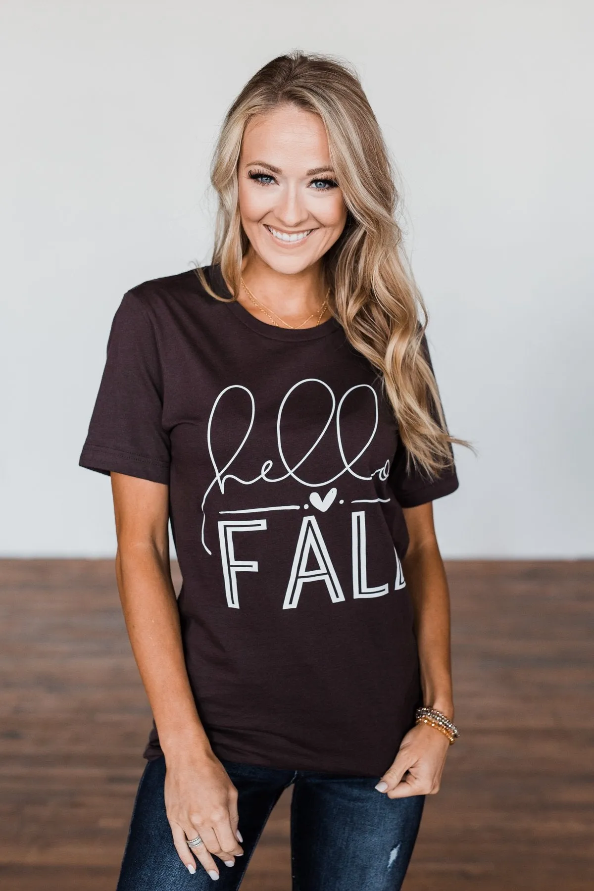 "Hello Fall" Graphic Tee- Dark Brown