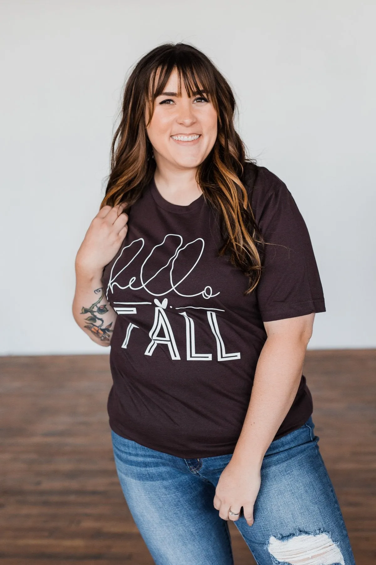"Hello Fall" Graphic Tee- Dark Brown