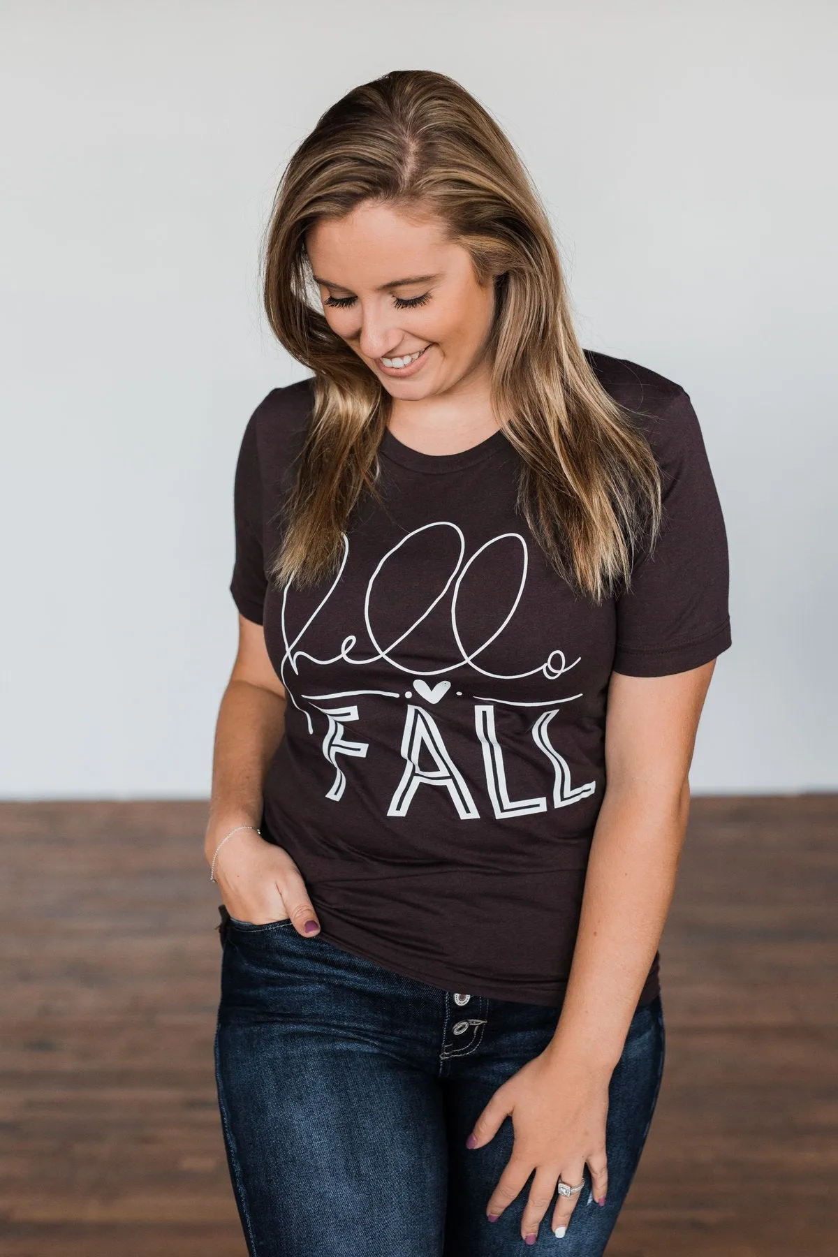 "Hello Fall" Graphic Tee- Dark Brown