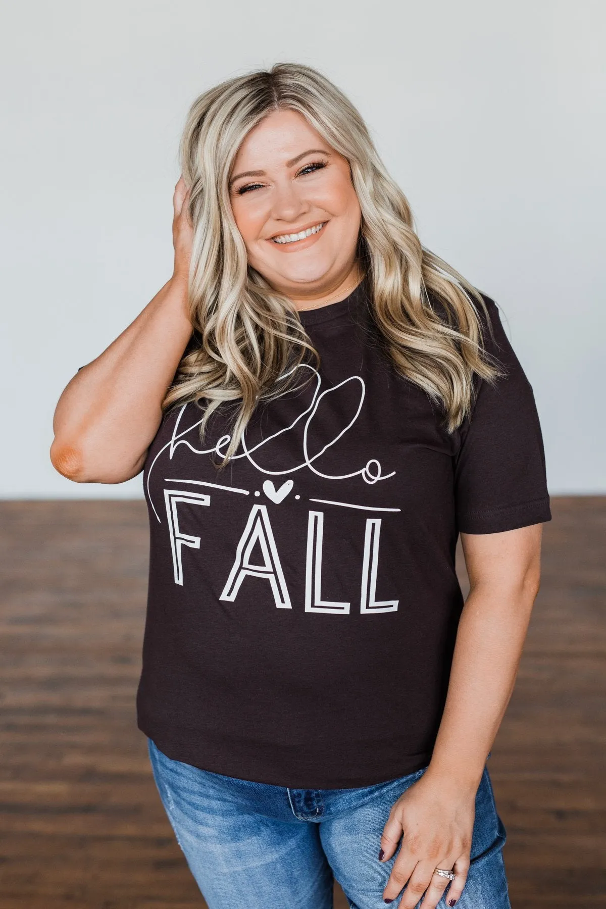"Hello Fall" Graphic Tee- Dark Brown