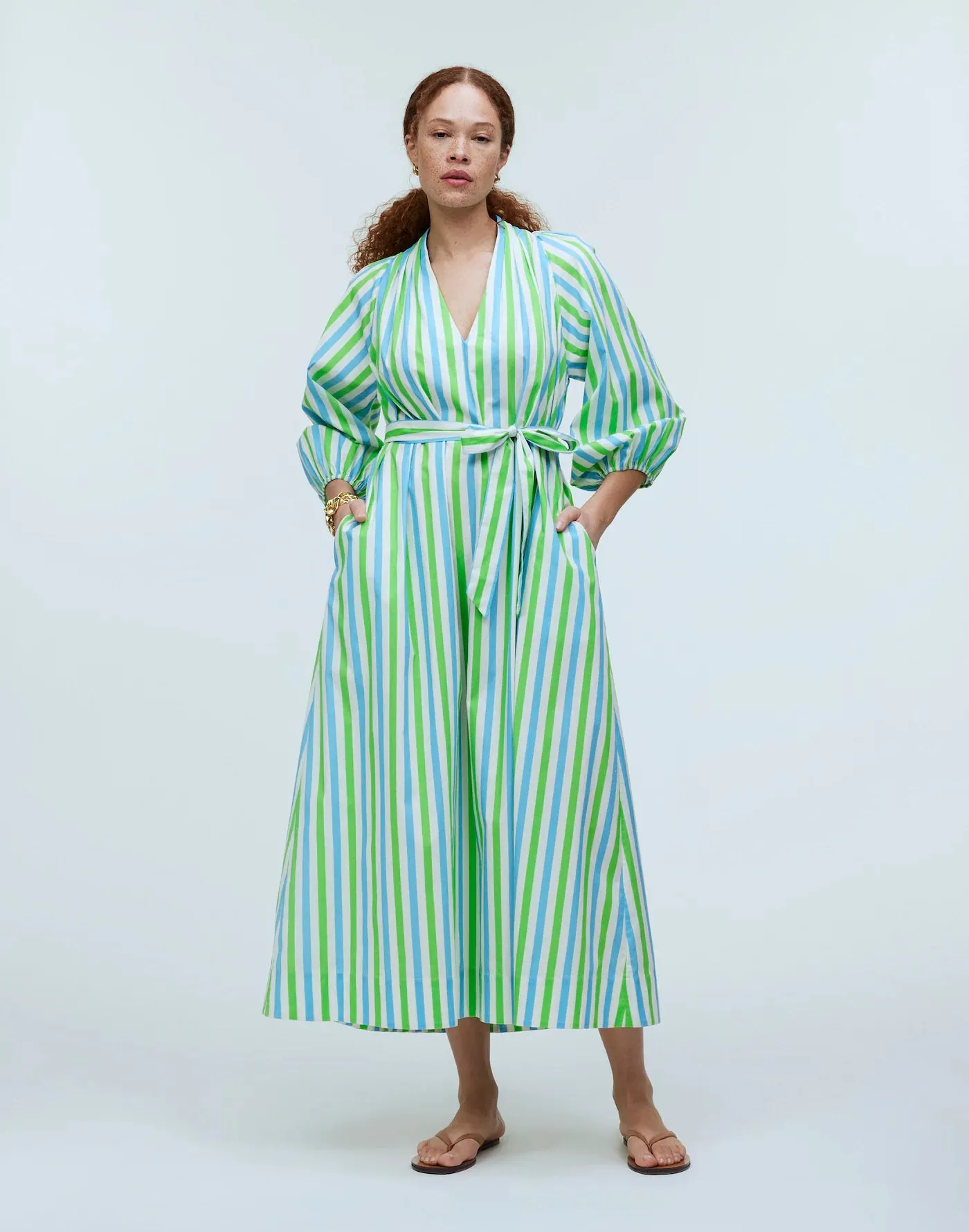 Rhode Resort Green Striped Rio Maxi Dress UK S