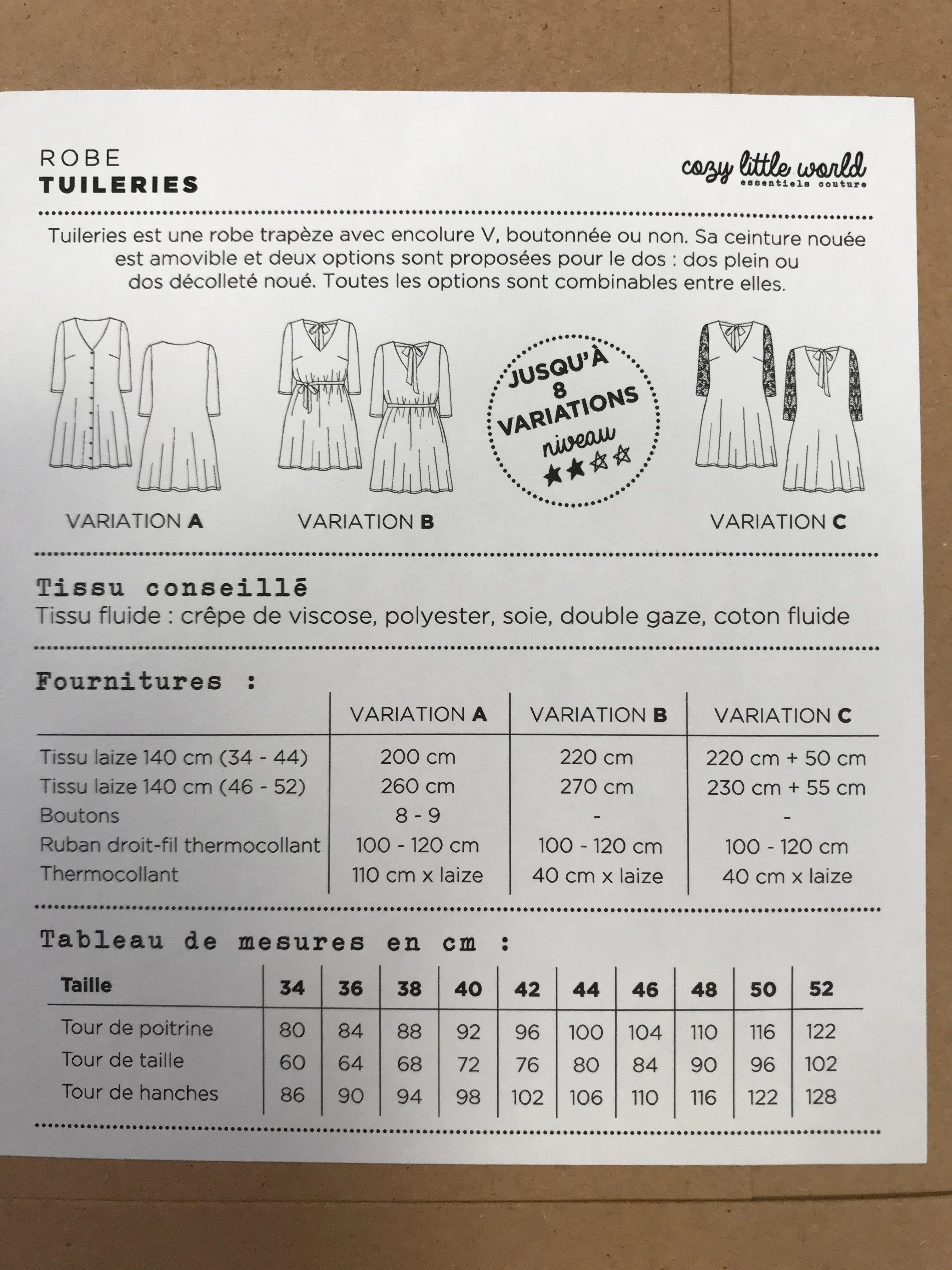 Robe TUILERIES Pochette patron de couture