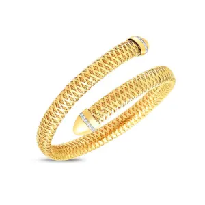 Roberto Coin Primavera 18K Yellow Gold Flexible Snake Cuff with Diamonds