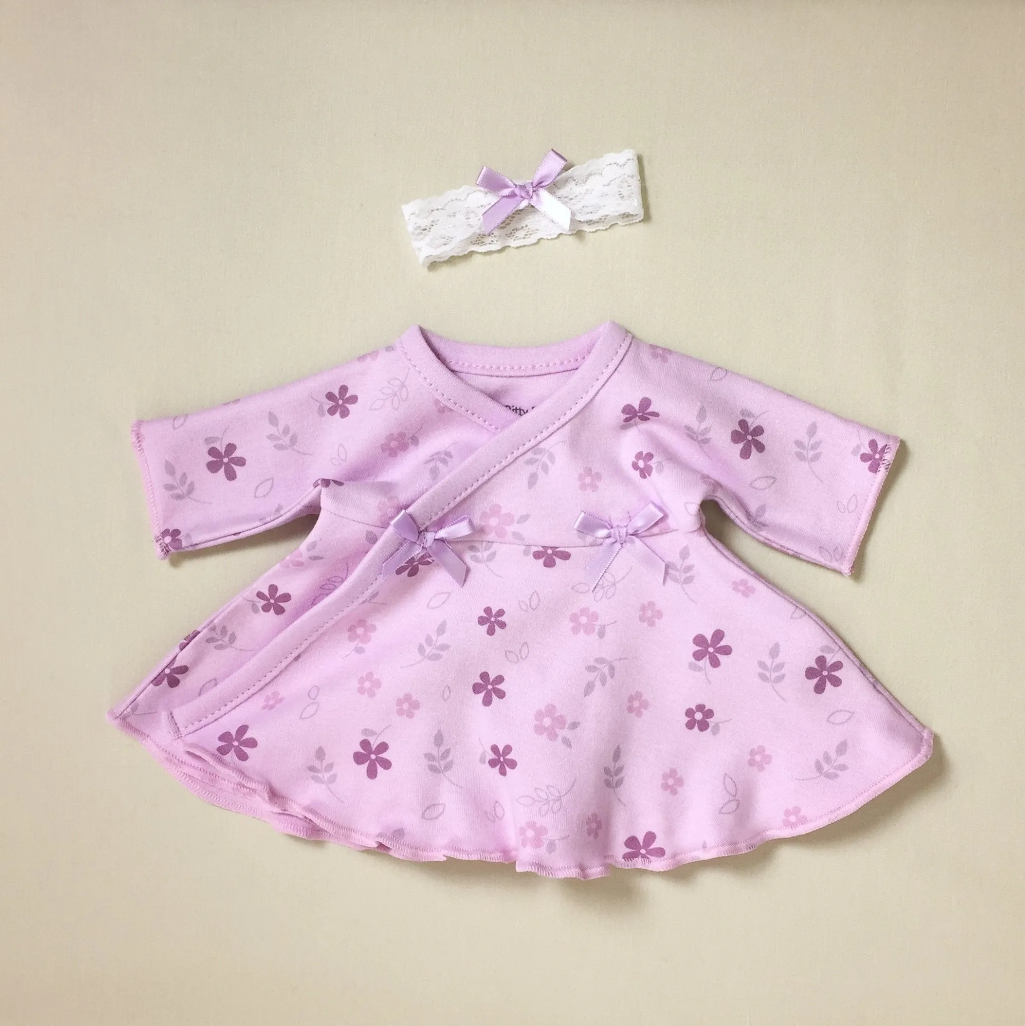 Ruffled NICU Lilac Daisy Dress, Booties and Headband