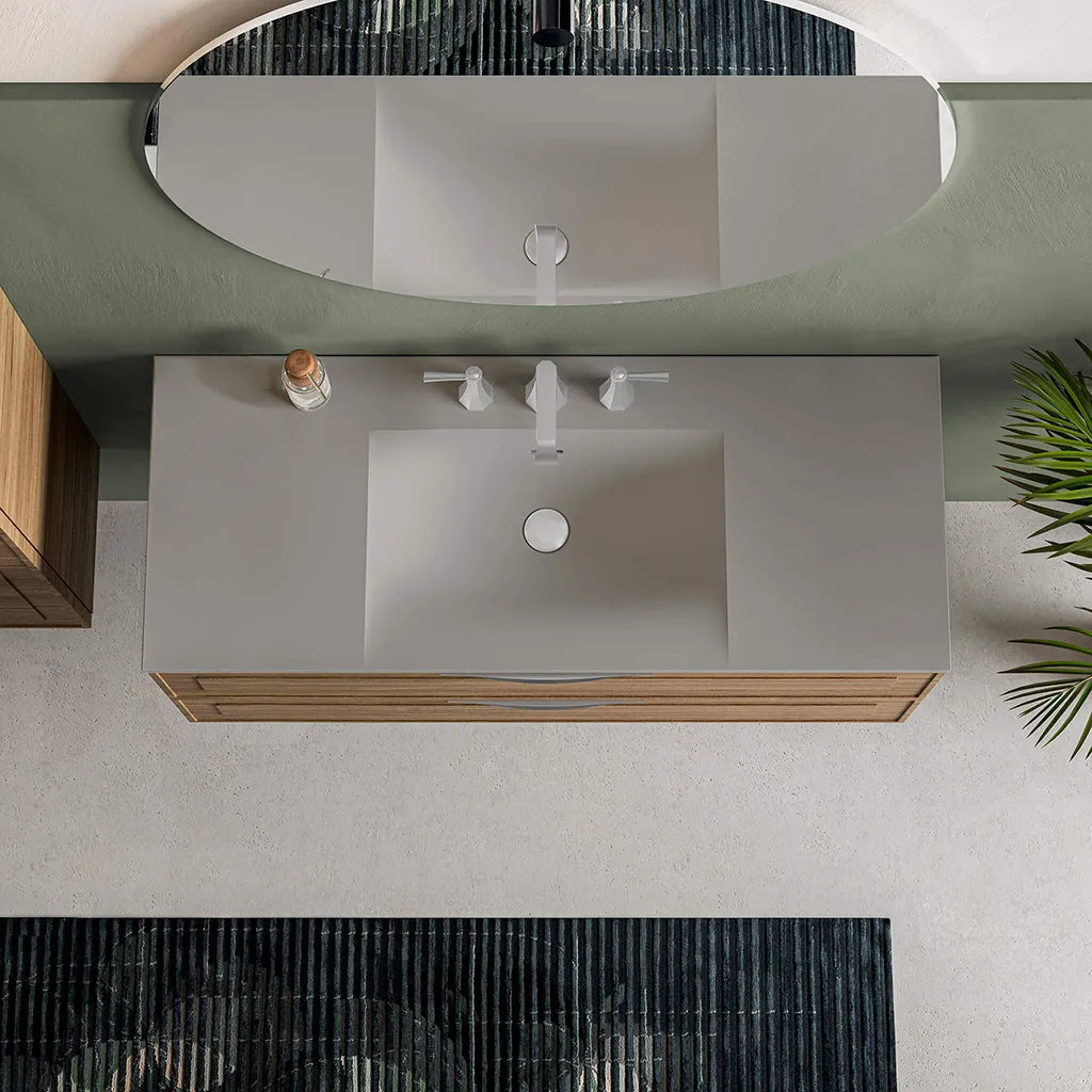 Runway 2 Drawers Bathroom Vanity with Solid Surface Matte Grey without Faucet Hole - Wall Mount - 48" Mdf/Matt Warm Grey