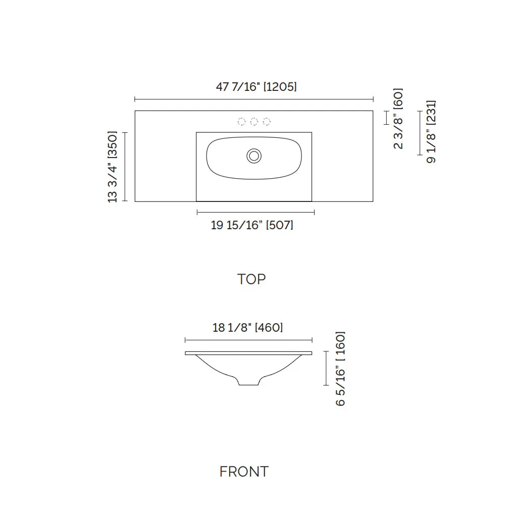 Runway 2 Drawers Bathroom Vanity with Solid Surface Matte Grey without Faucet Hole - Wall Mount - 48" Mdf/Matt Warm Grey
