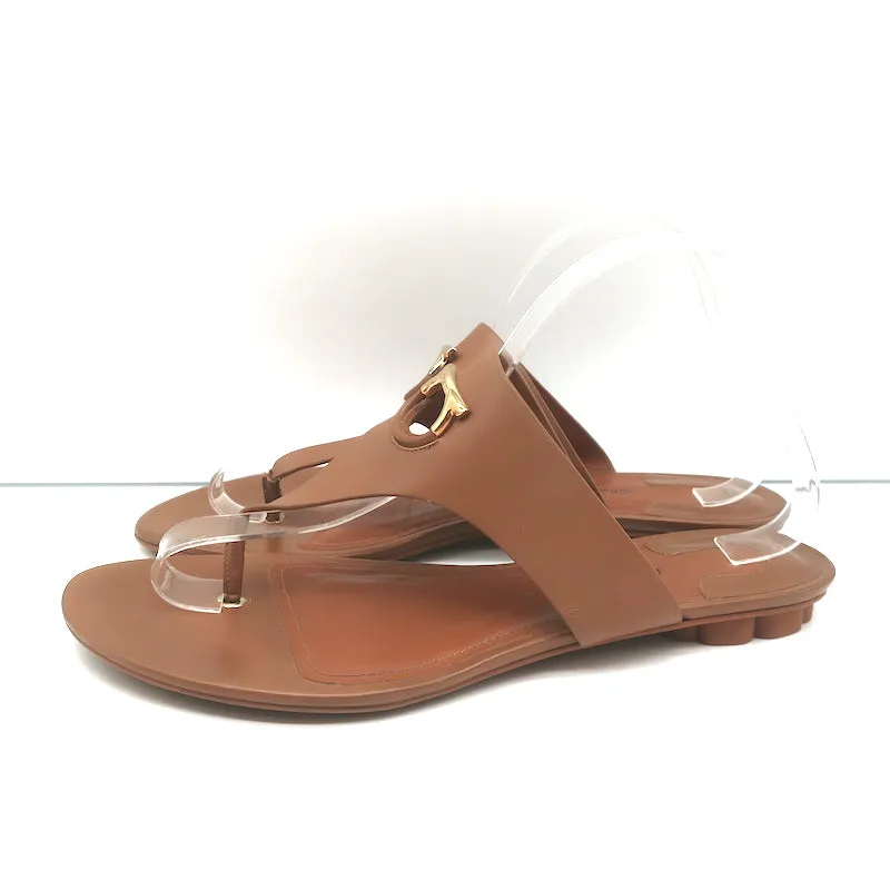 Salvatore Ferragamo Enfola Thong Sandals Brown Leather Size 9.5 C Flat Slides