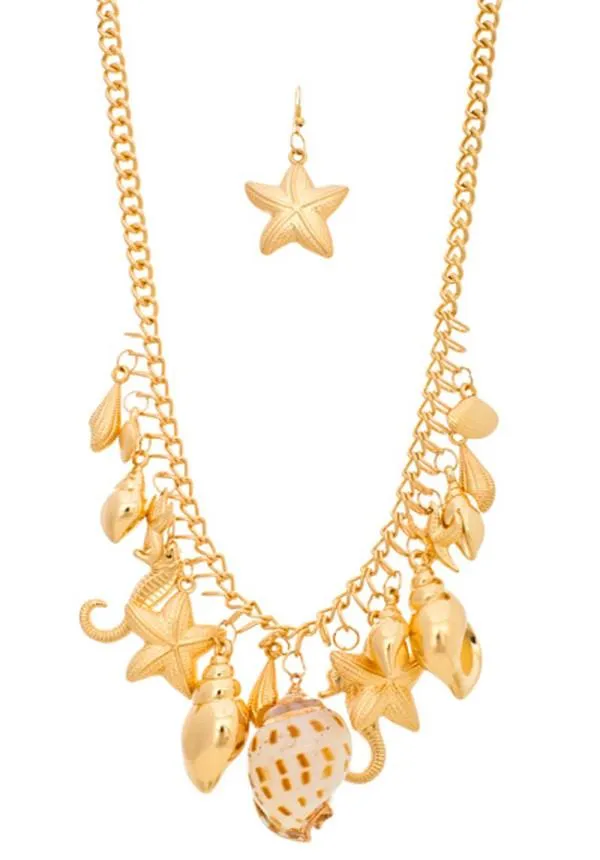 Seascape Necklace  Costume Set In Gold